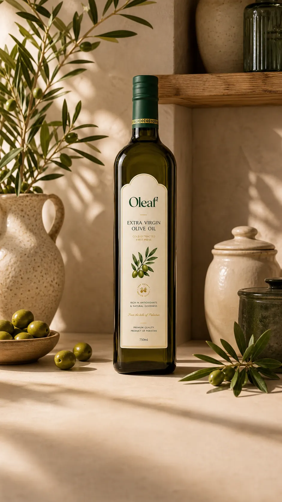 Mobile pantry story with olive oil